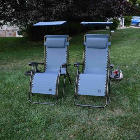 Snow Joe Bliss Hammocks Set of 2 Gravity Free Chairs w Canopy, Drink Tray, and Pillow GFC-026-2DB